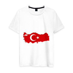 Мужская футболка хлопок с принтом Турция (Turkey) в Екатеринбурге, 100% хлопок | прямой крой, круглый вырез горловины, длина до линии бедер, слегка спущенное плечо. | Тематика изображения на принте: turkey | символ | страна | турция | флаг