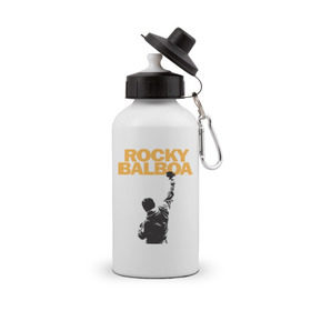 Бутылка спортивная с принтом Рокки (Rocky Balboa) в Екатеринбурге, металл | емкость — 500 мл, в комплекте две пластиковые крышки и карабин для крепления | емельяненко