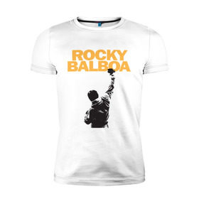 Мужская футболка премиум с принтом Рокки (Rocky Balboa) в Екатеринбурге, 92% хлопок, 8% лайкра | приталенный силуэт, круглый вырез ворота, длина до линии бедра, короткий рукав | емельяненко