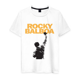 Мужская футболка хлопок с принтом Рокки (Rocky Balboa) в Екатеринбурге, 100% хлопок | прямой крой, круглый вырез горловины, длина до линии бедер, слегка спущенное плечо. | Тематика изображения на принте: емельяненко