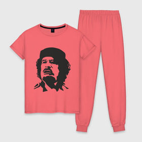 Женская пижама хлопок с принтом Каддафи в Екатеринбурге, 100% хлопок | брюки и футболка прямого кроя, без карманов, на брюках мягкая резинка на поясе и по низу штанин | кадафи | каддафи | ливия | муамар | муаммар