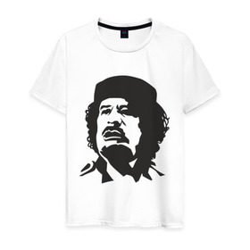 Мужская футболка хлопок с принтом Каддафи в Екатеринбурге, 100% хлопок | прямой крой, круглый вырез горловины, длина до линии бедер, слегка спущенное плечо. | Тематика изображения на принте: кадафи | каддафи | ливия | муамар | муаммар