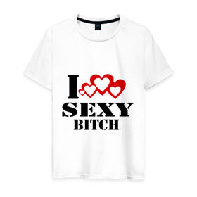 Мужская футболка хлопок с принтом Sexy bitch в Екатеринбурге, 100% хлопок | прямой крой, круглый вырез горловины, длина до линии бедер, слегка спущенное плечо. | красивая | сердечки | сердца | стерва