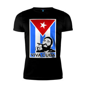 Мужская футболка премиум с принтом Viva, Cuba! в Екатеринбурге, 92% хлопок, 8% лайкра | приталенный силуэт, круглый вырез ворота, длина до линии бедра, короткий рукав | cuba | viva | вива | кастро | куба | кубы | фидель | флаг