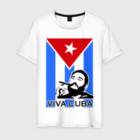 Мужская футболка хлопок с принтом Viva, Cuba! в Екатеринбурге, 100% хлопок | прямой крой, круглый вырез горловины, длина до линии бедер, слегка спущенное плечо. | Тематика изображения на принте: cuba | viva | вива | кастро | куба | кубы | фидель | флаг
