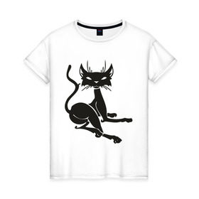 Женская футболка хлопок с принтом Кошечка (6) в Екатеринбурге, 100% хлопок | прямой крой, круглый вырез горловины, длина до линии бедер, слегка спущенное плечо | cats | кошечка | кошка