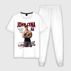 Мужская пижама хлопок с принтом John Cena Extreme Rules в Екатеринбурге, 100% хлопок | брюки и футболка прямого кроя, без карманов, на брюках мягкая резинка на поясе и по низу штанин
 | wwe | бои без правил | джон сина
