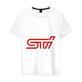 Мужская футболка хлопок с принтом STI в Екатеринбурге, 100% хлопок | прямой крой, круглый вырез горловины, длина до линии бедер, слегка спущенное плечо. | impreza | sti | subaru | subaru impreza wrx sti | wrx | субару | субару импреза