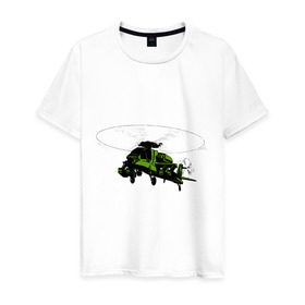 Мужская футболка хлопок с принтом Вертолёт в Екатеринбурге, 100% хлопок | прямой крой, круглый вырез горловины, длина до линии бедер, слегка спущенное плечо. | Тематика изображения на принте: helicopter | армия | ввс | вертолет | вертушка | воздушные силы