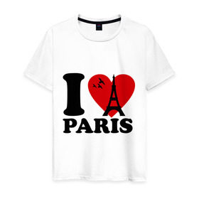 Мужская футболка хлопок с принтом Я люблю Париж в Екатеринбурге, 100% хлопок | прямой крой, круглый вырез горловины, длина до линии бедер, слегка спущенное плечо. | Тематика изображения на принте: paris | париж | франция france | эйфелева башня | я люблю