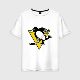 Женская футболка хлопок Oversize с принтом Pittsburgh Penguins в Екатеринбурге, 100% хлопок | свободный крой, круглый ворот, спущенный рукав, длина до линии бедер
 | пингвин