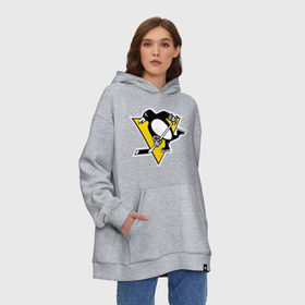Худи SuperOversize хлопок с принтом Pittsburgh Penguins в Екатеринбурге, 70% хлопок, 30% полиэстер, мягкий начес внутри | карман-кенгуру, эластичная резинка на манжетах и по нижней кромке, двухслойный капюшон
 | пингвин