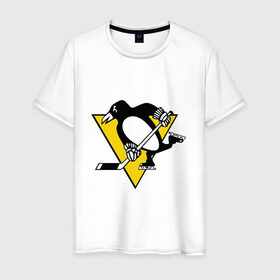 Мужская футболка хлопок с принтом Pittsburgh Penguins в Екатеринбурге, 100% хлопок | прямой крой, круглый вырез горловины, длина до линии бедер, слегка спущенное плечо. | пингвин