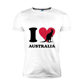 Мужская футболка премиум с принтом I love Australia в Екатеринбурге, 92% хлопок, 8% лайкра | приталенный силуэт, круглый вырез ворота, длина до линии бедра, короткий рукав | i love | i love australia | кенгуру | я люблю | я люблю австралию