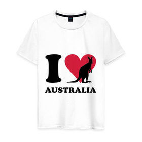Мужская футболка хлопок с принтом I love Australia в Екатеринбурге, 100% хлопок | прямой крой, круглый вырез горловины, длина до линии бедер, слегка спущенное плечо. | Тематика изображения на принте: i love | i love australia | кенгуру | я люблю | я люблю австралию