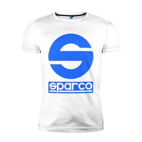 Мужская футболка премиум с принтом Sparco (Спарко) в Екатеринбурге, 92% хлопок, 8% лайкра | приталенный силуэт, круглый вырез ворота, длина до линии бедра, короткий рукав | sparco | автотюнинг | спарко | тюнинг