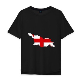 Мужская футболка хлопок Oversize с принтом Грузия (Georgia) в Екатеринбурге, 100% хлопок | свободный крой, круглый ворот, “спинка” длиннее передней части | georgia | грузия | карта грузии | флаг грузии