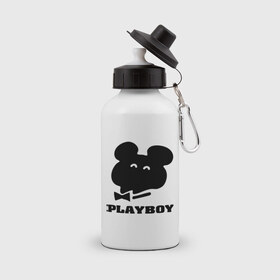 Бутылка спортивная с принтом Playboy mishka в Екатеринбурге, металл | емкость — 500 мл, в комплекте две пластиковые крышки и карабин для крепления | Тематика изображения на принте: mishka | playboy | медведь | мишка | олимпиада 80 | олимпийский мишка | плейбой