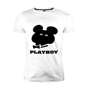 Мужская футболка премиум с принтом Playboy mishka в Екатеринбурге, 92% хлопок, 8% лайкра | приталенный силуэт, круглый вырез ворота, длина до линии бедра, короткий рукав | mishka | playboy | медведь | мишка | олимпиада 80 | олимпийский мишка | плейбой