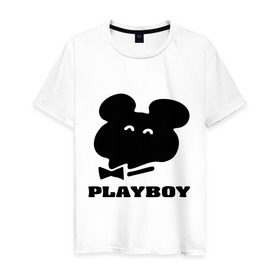 Мужская футболка хлопок с принтом Playboy mishka в Екатеринбурге, 100% хлопок | прямой крой, круглый вырез горловины, длина до линии бедер, слегка спущенное плечо. | mishka | playboy | медведь | мишка | олимпиада 80 | олимпийский мишка | плейбой