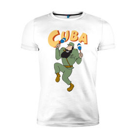 Мужская футболка премиум с принтом Cuba - Fidel Castro в Екатеринбурге, 92% хлопок, 8% лайкра | приталенный силуэт, круглый вырез ворота, длина до линии бедра, короткий рукав | castro | cuba | fidel | кастро | куба | лидер | фидель