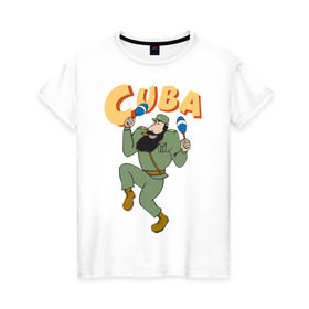 Женская футболка хлопок с принтом Cuba - Fidel Castro в Екатеринбурге, 100% хлопок | прямой крой, круглый вырез горловины, длина до линии бедер, слегка спущенное плечо | castro | cuba | fidel | кастро | куба | лидер | фидель