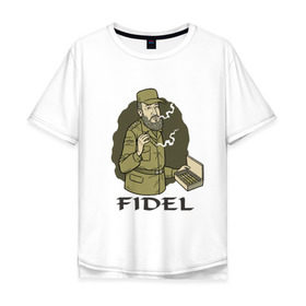 Мужская футболка хлопок Oversize с принтом Fidel Castro - Фидель Кастро в Екатеринбурге, 100% хлопок | свободный крой, круглый ворот, “спинка” длиннее передней части | Тематика изображения на принте: castro | cuba | fidel | кастро | куба | лидер | фидель