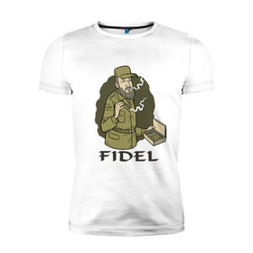 Мужская футболка премиум с принтом Fidel Castro - Фидель Кастро в Екатеринбурге, 92% хлопок, 8% лайкра | приталенный силуэт, круглый вырез ворота, длина до линии бедра, короткий рукав | castro | cuba | fidel | кастро | куба | лидер | фидель