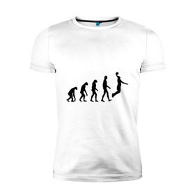 Мужская футболка премиум с принтом Баскетбольная эволюция в Екатеринбурге, 92% хлопок, 8% лайкра | приталенный силуэт, круглый вырез ворота, длина до линии бедра, короткий рукав | баскетбол | баскетболист | дарвин | человек | эволюция