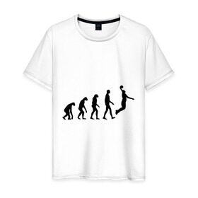 Мужская футболка хлопок с принтом Баскетбольная эволюция в Екатеринбурге, 100% хлопок | прямой крой, круглый вырез горловины, длина до линии бедер, слегка спущенное плечо. | Тематика изображения на принте: баскетбол | баскетболист | дарвин | человек | эволюция