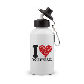 Бутылка спортивная с принтом I love volleyball - Я люблю волейбол в Екатеринбурге, металл | емкость — 500 мл, в комплекте две пластиковые крышки и карабин для крепления | волейбол