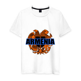 Мужская футболка хлопок с принтом Армения в Екатеринбурге, 100% хлопок | прямой крой, круглый вырез горловины, длина до линии бедер, слегка спущенное плечо. | armenia | армянин | герб армении
