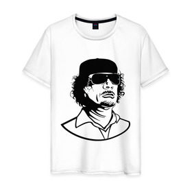 Мужская футболка хлопок с принтом Kaddafi в Екатеринбурге, 100% хлопок | прямой крой, круглый вырез горловины, длина до линии бедер, слегка спущенное плечо. | кадафи | кадафиkaddafi | каддафи | ливия | муамар | муаммар