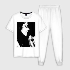 Мужская пижама хлопок с принтом Michael Jackson (14) в Екатеринбурге, 100% хлопок | брюки и футболка прямого кроя, без карманов, на брюках мягкая резинка на поясе и по низу штанин
 | Тематика изображения на принте: michael jackson | pop | король | легенда | майкл джексон | майкл джексонпортрет | поп
