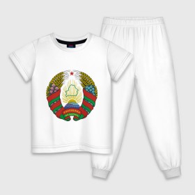 Детская пижама хлопок с принтом Белоруссия герб в Екатеринбурге, 100% хлопок |  брюки и футболка прямого кроя, без карманов, на брюках мягкая резинка на поясе и по низу штанин
 | белоруссия | герб | государство | минск | республика | символ | снг | страна