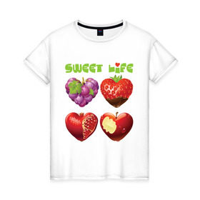 Женская футболка хлопок с принтом Sweet Life - Сладкая жизнь в Екатеринбурге, 100% хлопок | прямой крой, круглый вырез горловины, длина до линии бедер, слегка спущенное плечо | sweet life | конфеты | сладкая жизнь | сладкое | сладости | сладость