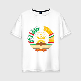 Женская футболка хлопок Oversize с принтом Таджикистан герб в Екатеринбурге, 100% хлопок | свободный крой, круглый ворот, спущенный рукав, длина до линии бедер
 | герб | государство | символ | снг | страна | таджикинстан