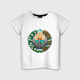 Детская футболка хлопок с принтом Узбекистан герб в Екатеринбурге, 100% хлопок | круглый вырез горловины, полуприлегающий силуэт, длина до линии бедер | герб | государство | символ | снг | страна | узбекистан