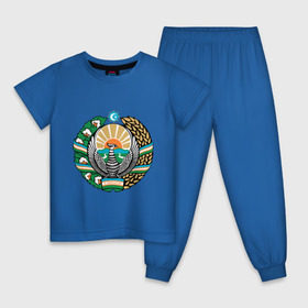 Детская пижама хлопок с принтом Узбекистан герб в Екатеринбурге, 100% хлопок |  брюки и футболка прямого кроя, без карманов, на брюках мягкая резинка на поясе и по низу штанин
 | герб | государство | символ | снг | страна | узбекистан