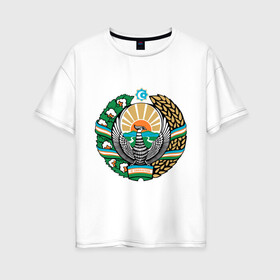 Женская футболка хлопок Oversize с принтом Узбекистан герб в Екатеринбурге, 100% хлопок | свободный крой, круглый ворот, спущенный рукав, длина до линии бедер
 | герб | государство | символ | снг | страна | узбекистан