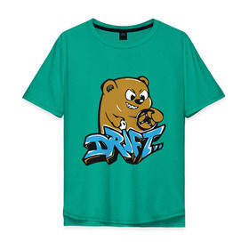 Мужская футболка хлопок Oversize с принтом Drift bear в Екатеринбурге, 100% хлопок | свободный крой, круглый ворот, “спинка” длиннее передней части | auto | drift bear | авто | автомобильные | машины | медведь | тачки | тюнинг
