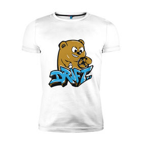 Мужская футболка премиум с принтом Drift bear в Екатеринбурге, 92% хлопок, 8% лайкра | приталенный силуэт, круглый вырез ворота, длина до линии бедра, короткий рукав | auto | drift bear | авто | автомобильные | машины | медведь | тачки | тюнинг