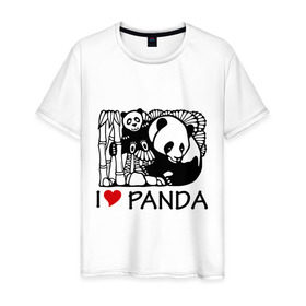 Мужская футболка хлопок с принтом I love panda в Екатеринбурге, 100% хлопок | прямой крой, круглый вырез горловины, длина до линии бедер, слегка спущенное плечо. | панда