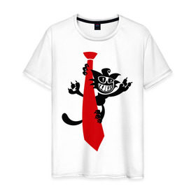Мужская футболка хлопок с принтом Кот на галстуке в Екатеринбурге, 100% хлопок | прямой крой, круглый вырез горловины, длина до линии бедер, слегка спущенное плечо. | галстук | кот | котенок | котик | котяра | кошак | кошки