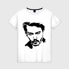 Женская футболка хлопок с принтом Jonny Depp в Екатеринбурге, 100% хлопок | прямой крой, круглый вырез горловины, длина до линии бедер, слегка спущенное плечо | depp | johnny depp | jonny depp | депп | джек воробей