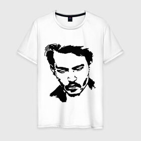 Мужская футболка хлопок с принтом Jonny Depp в Екатеринбурге, 100% хлопок | прямой крой, круглый вырез горловины, длина до линии бедер, слегка спущенное плечо. | depp | johnny depp | jonny depp | депп | джек воробей