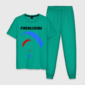 Мужская пижама хлопок с принтом Paragliding в Екатеринбурге, 100% хлопок | брюки и футболка прямого кроя, без карманов, на брюках мягкая резинка на поясе и по низу штанин
 | Тематика изображения на принте: paragliding | воздушный спорт | парашют | парашютизм