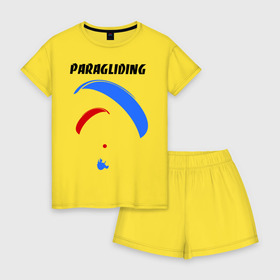 Женская пижама с шортиками хлопок с принтом Paragliding в Екатеринбурге, 100% хлопок | футболка прямого кроя, шорты свободные с широкой мягкой резинкой | paragliding | воздушный спорт | парашют | парашютизм