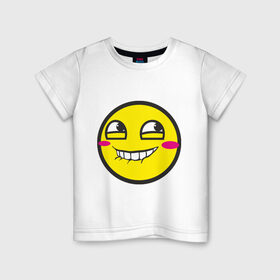Детская футболка хлопок с принтом Безумный смайл. в Екатеринбурге, 100% хлопок | круглый вырез горловины, полуприлегающий силуэт, длина до линии бедер | Тематика изображения на принте: smile. улыбка | безумный смайл | псих | смайл | смайлик