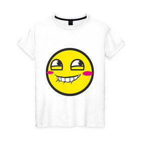 Женская футболка хлопок с принтом Безумный смайл. в Екатеринбурге, 100% хлопок | прямой крой, круглый вырез горловины, длина до линии бедер, слегка спущенное плечо | smile. улыбка | безумный смайл | псих | смайл | смайлик
